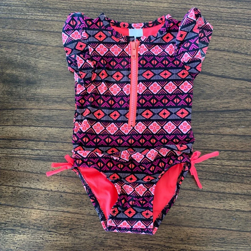 Cat & Jack Pink and Black Geometric Kids One Piece swimsuit size 18 months